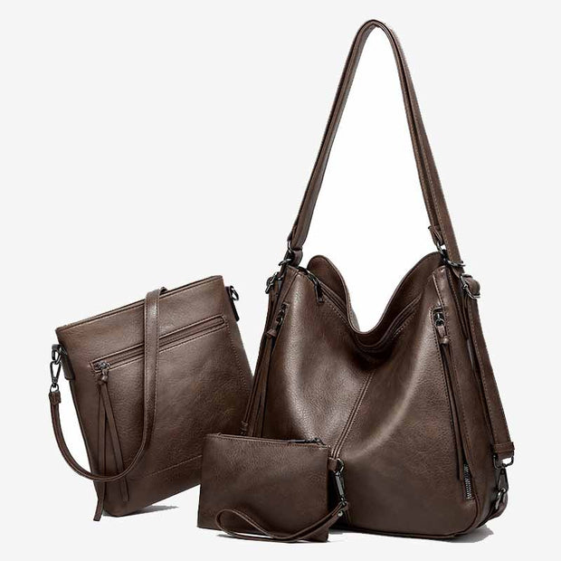 Elegant Tote Convetible Backpack Solid Color Leather Bag Set