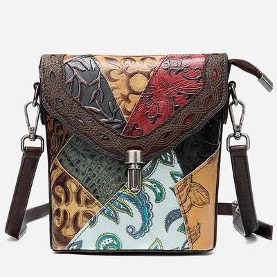 Phone Bag For Women Vintage Folk-Custom Cowhide Crossbody Bag