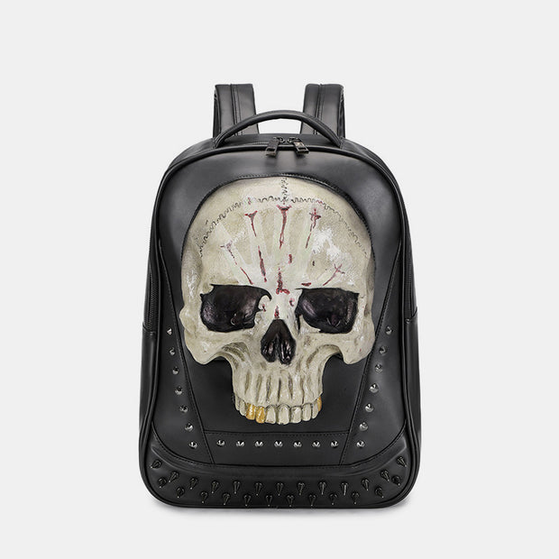 3D Leather Skull Laptop Backpack Steam Punk Rivet Travel Bagpack College Bookbag