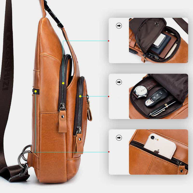 Genuine Leather Sling Bag Casual Outdoor Shoulder Backpack Chest Daypack