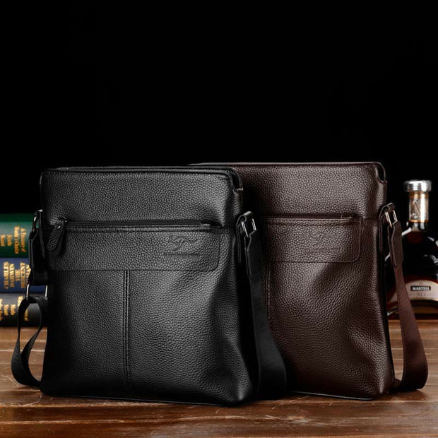 Messenger Bag for Men Lychee Pattern Genuine Leather Business Backpack