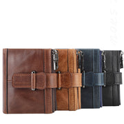 Multi-Slot Genuine Leather RFID Blocking Bifold Wallet with 2 Zip Coin Purse