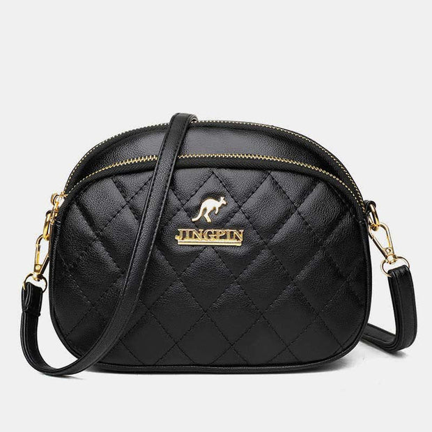 Triple Layer Zipper Crossbody Bag for Women Quilted Leather Shoulder Purses