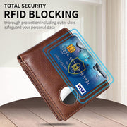 Airtag Real Leather Wallet Cowhide Leather RFID Trifold Wallet