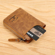 RFID Blocking Zip Around Short Bifold Leather Wallet for Men