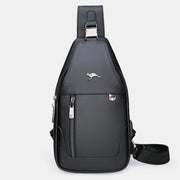 Genuine Leather Mens Sling Pack Shoulder Bag with USB Charging Port
