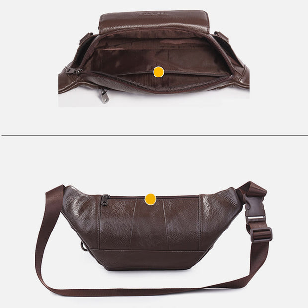 Waist Bag For Men Cowhide Soft Leather Crossbody Chest Bag
