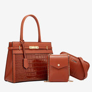 Chic Alligator Print Tote Solid Color Faux Leather Bag Set