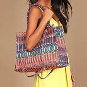 Large Capacity Tote Bag For Women Spliced Geometric Bohemian Handbag