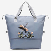Embroidery Dragonfly Duffel Bag Travel Tote with Dry Wet Depart Pocket