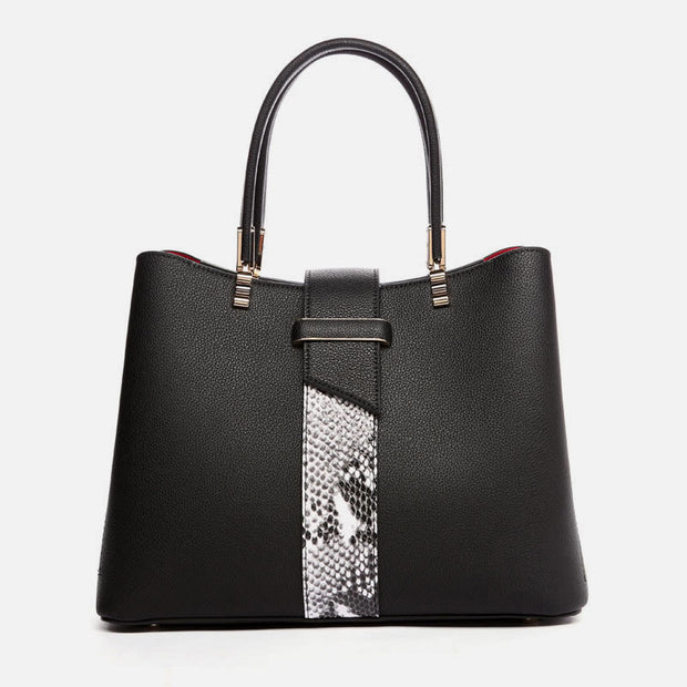 Women Elegant Handbag Snakeskin Texture Decor Durable Leather Tote
