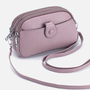 Triple Zip Real Leather Shoulder Bag Casual Crossbody Bag for Women