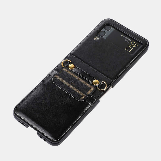 Phone Case For Z Flip 4 Crossbody Clamshell Leather Protection Case