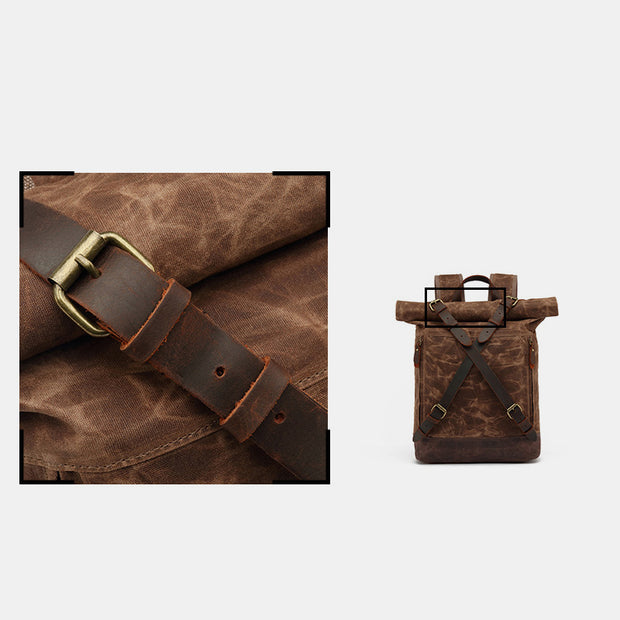 Unisxe Leather Canvas Waxed Backpack Travel Rucksack Waterproof Laptop Bag