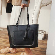 Large Capacity Business Office Handbag Women's Soft PU Tassel Tote Shoulder Bag
