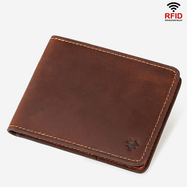 Retro Slim RFID Wallets for Men Anti-theft Genuine Leather Bifold Wallet