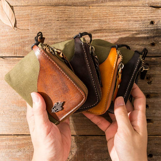 Genuine Leather Coin Purse Change Holder for Women Zipper Pouch Wallet