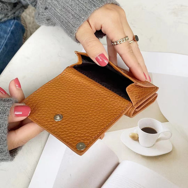 Mini Cute Wallet Plain Color Pebble Leather Money Clip