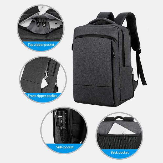 Large Capacity Lightweight Waterproof Expandable Business Backpack With USB Charging Port