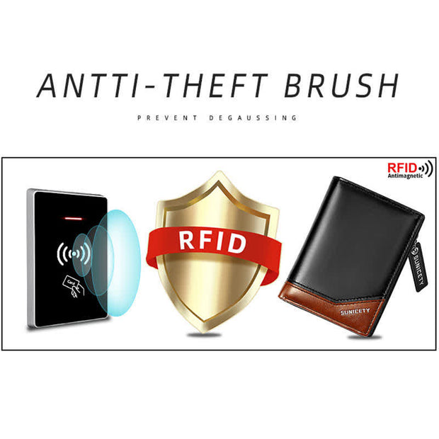 Mens Bifold Wallet Retro RFID Credit Card Holder with Zipper Pocket