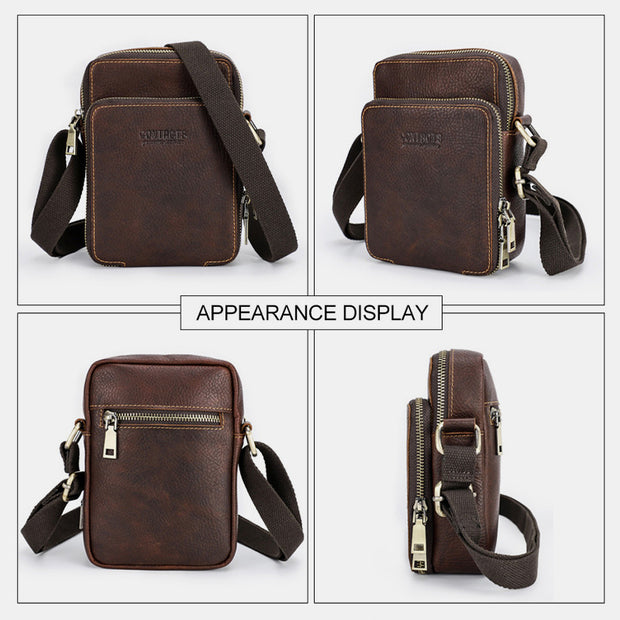 Genuine Leather Crossbody Bag for Men Small Phone Purse Messenger Shoulder Bag