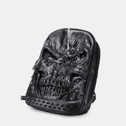 3D Skull Punk Rivet Leather Backpack Waterproof Embossed Ghost Head Knapsack