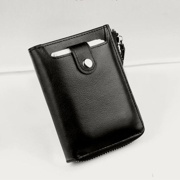 Unisex Genuine Leather Bifold Zip Around Wallet Key Case Card Holder