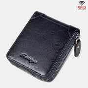 RFID Anti-theft Vintage Genuine Leather Zipper Wallet