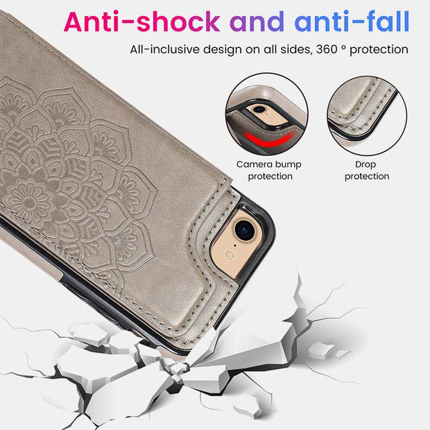 Leather Wallet Phone Case with Card Holder ID Window Compatible with iPhone Samsung