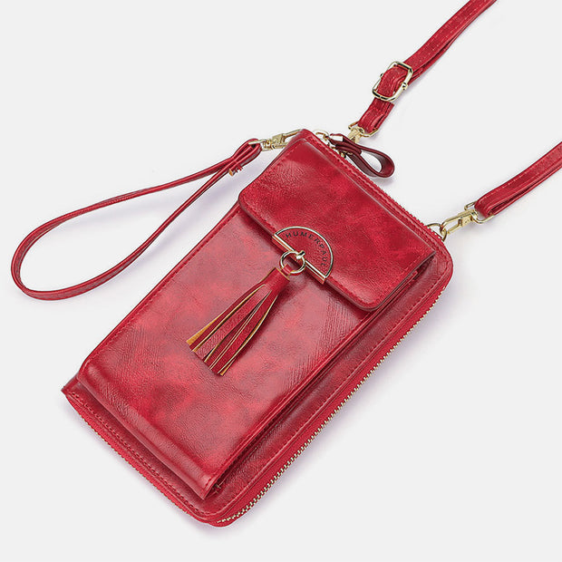 Vintage Genuine Leather Tassel Crossbody Bag