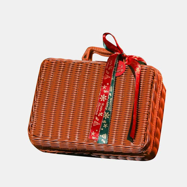 Round Square Woven Handbag Gift Bag Christmas Party Tote Purse with Handles