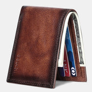 Men's Genuine Leather Billfold Passcase Wallets RFID Blocking Anti Theft Wallet