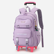 Girls Rolling Backpack For School Waterproof Nylon Wheels Purse