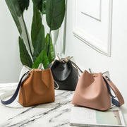 Color Contrast Leather Bucket Purse Adjustable Strap Crossbody Bag