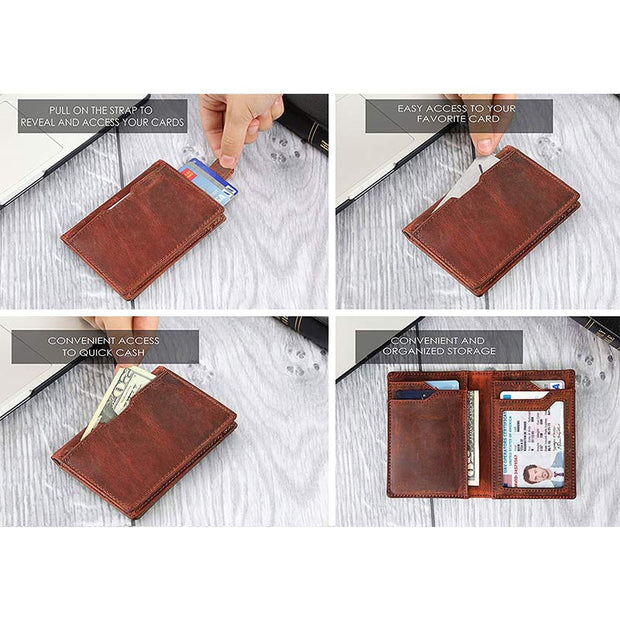 Genuine Leather Quick Access Card Holder Slim Front Pocket Wallet