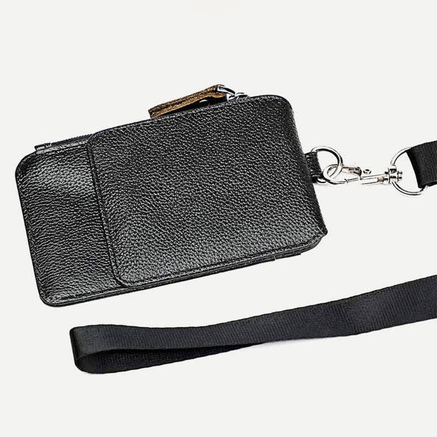 Genuine Leather RFID Blockgin Retractable Badge Holder Case Wallet Card Holder