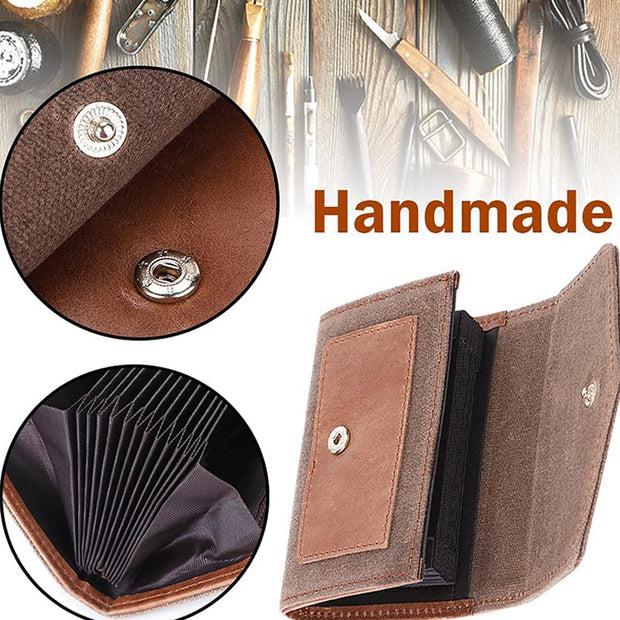 Oil Wax Genuine Leather RFID Blocking Card Holder Wallet with Coin Zipper Pocket
