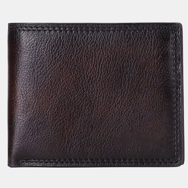 Men's Genuine Leather Billfold Passcase Wallets RFID Blocking Anti Theft Wallet