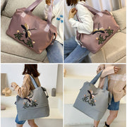 Embroidery Dragonfly Duffel Bag Travel Tote with Dry Wet Depart Pocket