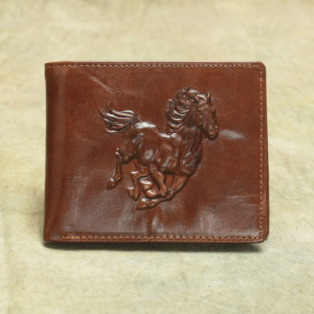 Wallet For Men Minimalist Retro Horse Print Leather Money Clip Short Purse