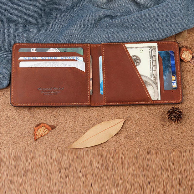 Retro Slim RFID Wallets for Men Anti-theft Genuine Leather Bifold Wallet