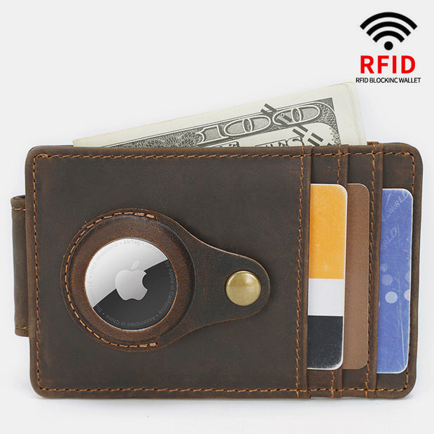 Smart Front Pocket Wallet with AirTag RFID Blocking Genuine Leather Card Holder
