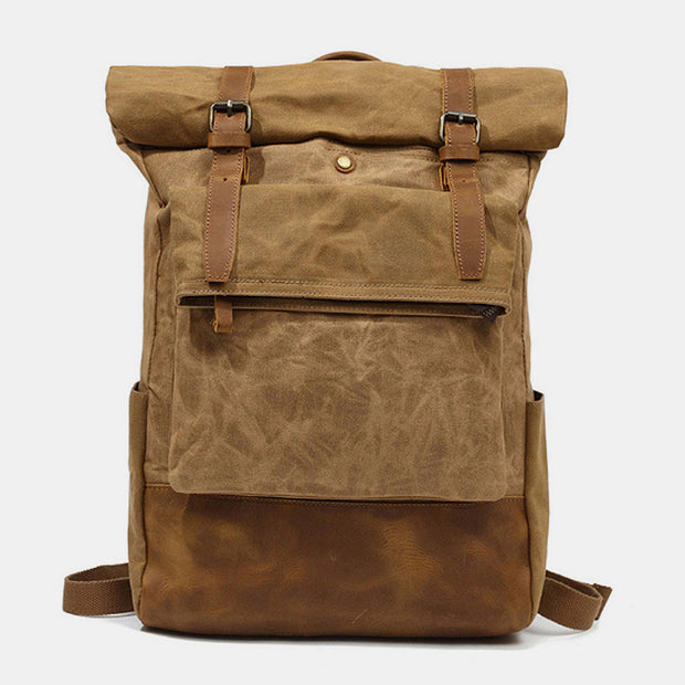Canvas Leather Backpack Rucksack for College Weekend Travel Fit 15.6 Inch Laptops