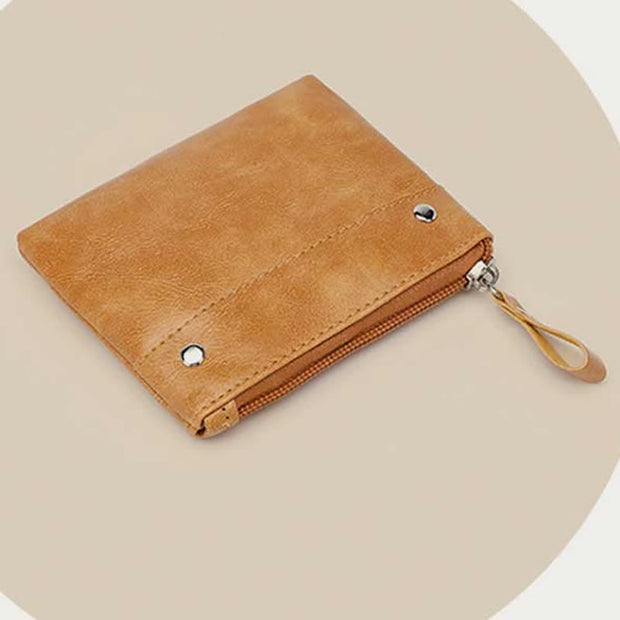 Retro Leather Coin Pouch Change Holder for Women Mini Zipper Wallet