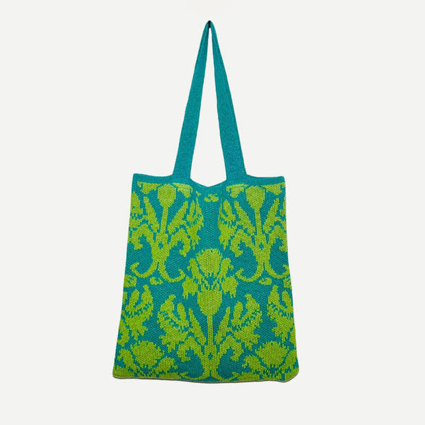 Large Capacity Fashion Tote Floral Print Weaving Handbag Shoulder Purses