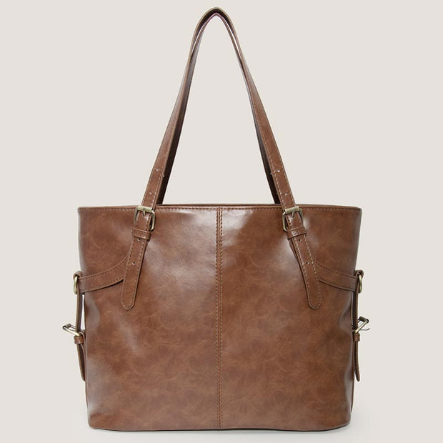 Vintage Leather Tote Shoulder Bag Large Crossbody Handbag for Women