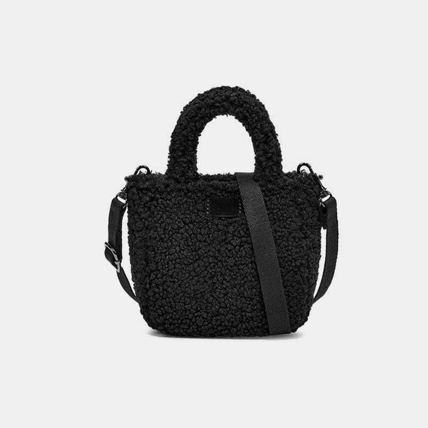 Small Plush Tote Bag for Women Fluffy Top-Handle Crossbody Handbag