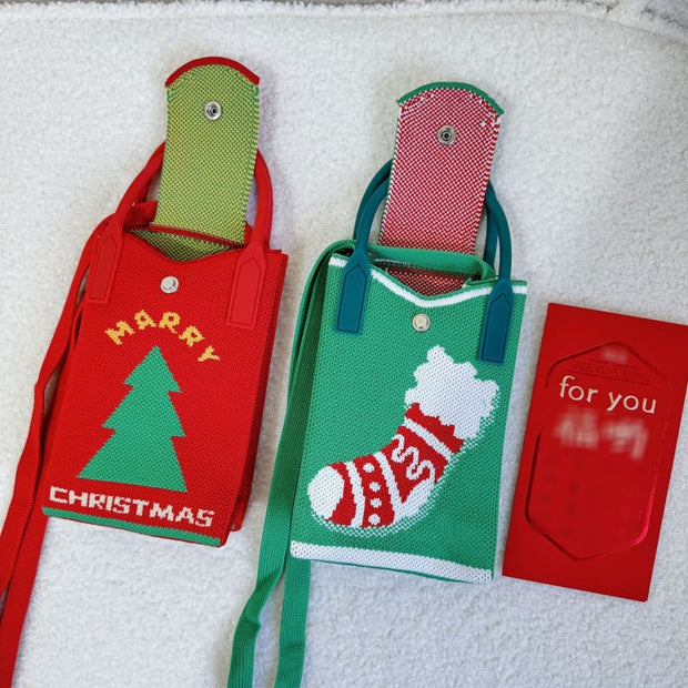 Christmas Style Phone Bag For Women Knitted Crossbody Bag