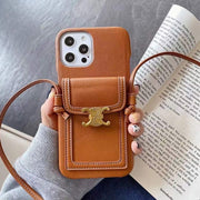 Vintage iPhone Card Holder Case Cell Phone Bag with Neck Strap