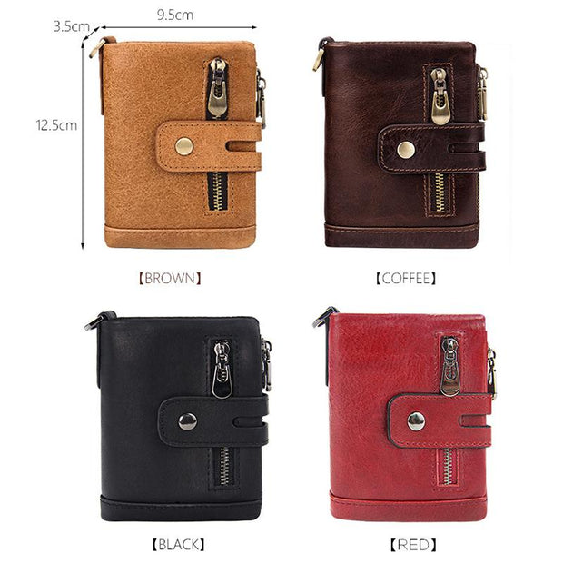 RFID Leather Trifold Wallet With Anti-Theft Chain